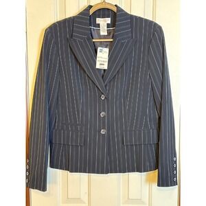 Worthington Pinstripe Blazer Double Breasted Stretch Career Jacket Size‎ 8